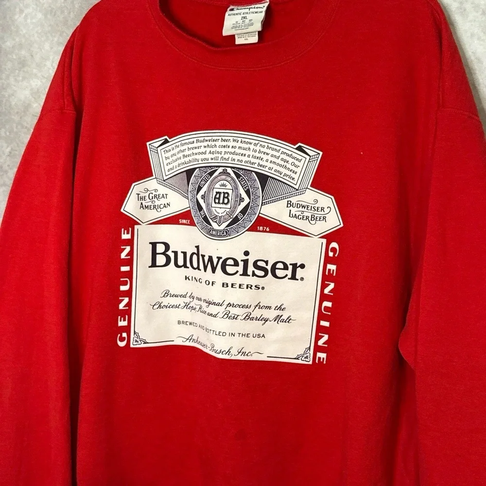 Vintage 90's Y2K Champion x Budweiser‎ Sweatshirt Unisex Plus Size 2X Red